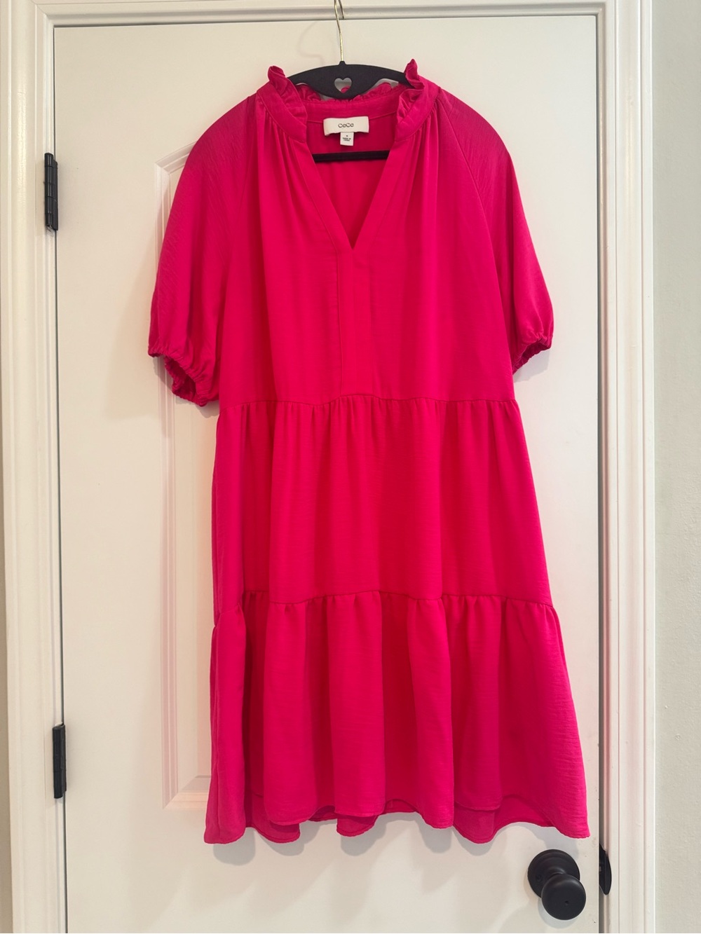 CeCe Fuchsia Tiered V-Neck Mini Dress